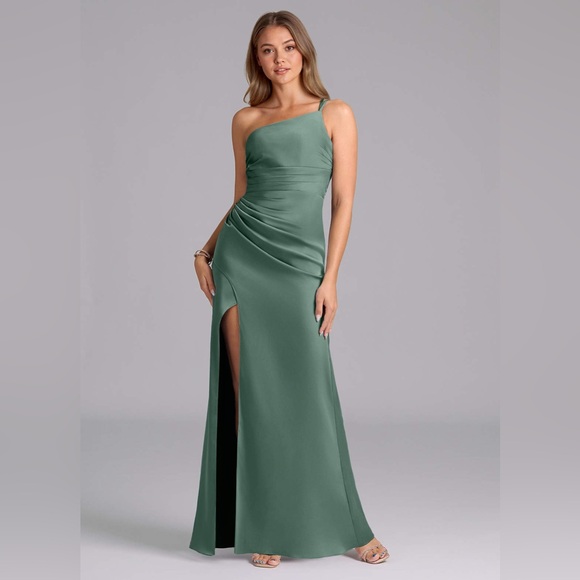 Azazie Eren Eucalyptus Sheath One Shoulder Stretch Satin Bridesmaid Dress - mordernwear.com Azazie Eren Eucalyptus Sheath One Shoulder Stretch Satin Bridesmaid Dress - mordernwear.com
